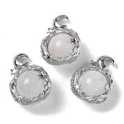 Хрусталь Природного кварца хрустальных подвесок, амулеты в виде луны из горного хрусталя, с стеллаж металлизированный платины тон выводов латуни, 28.5x21x14 мм, отверстие : 4 мм