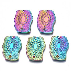 Rainbow Color Regenbogenfarbe 304 Edelstahl-Anhänger Strass-Einstellungen, Cadmiumfrei und Nickel frei und Bleifrei, für 2 mm Strass, 25x18x2 mm, Bohrung: 1.2~1.4 mm