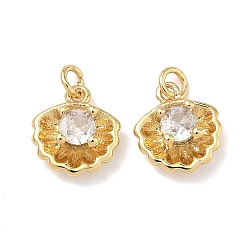 Shell Shape Латунные микро проложить кубического циркония прелести, без свинца и без кадмия, стойки покрытие, долговечный, реальный 18 k позолоченный, подвески в форме ракушек, 11x10x4 мм, Перейти кольцо: 4x0.8 мм, внутренний диаметр: 2.5 мм