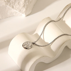 Oval Винтажные 304 ожерелья из нержавеющей стали с портретным кулоном и цепочкой из пшеницы, цвет нержавеющей стали, текстурированный овал, 21.65 дюйм (55 см)