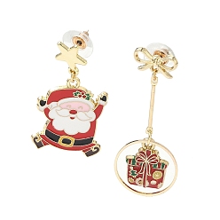 Золотой Рождественские серьги-гвоздики с эмалевым сплавом, дед мороз и новогодняя елка, золотые, 42~49x20~22 мм