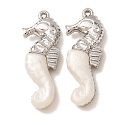 Stainless Steel Color 304 Stainless Steel & Resin Pendants, Sea Horse Charm, Stainless Steel Color, 37x14x7mm, Hole: 2mm