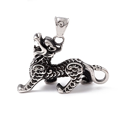 Antique Silver Tibetan Style 304 Stainless Steel Pendants, Pi Xiu, Antique Silver, 44x28x17.5mm, Hole: 8x4.5mm