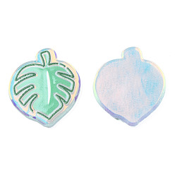 Aigue-Marine Moyen Cabochons acryliques transparents imprimés, feuille de monstera, aigue-marine moyenne, 25x21x2.5mm