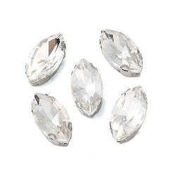 Прозрачный Конский глаз пришить стразами, многожильных ссылки, стекло горный хрусталь, с настройками зубцов из нержавеющей стали, аксессуары для одежды, граненые, прозрачные, 18x9x6 мм, отверстие : 1 мм