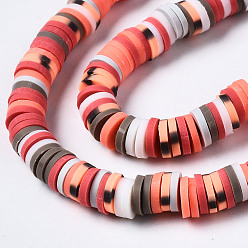 Salmon Handmade Polymer Clay Beads Strands, for DIY Jewelry Crafts Supplies, Heishi Beads, Disc/Flat Round, Salmon, 6x0.5~1mm, Hole: 1.8mm, about 320~447pcs/strand, 15.75 inch~16.14 inch(40~41cm)