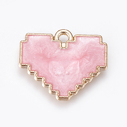 Pink Alloy Enamel Pendants, Heart, Golden, Pink, 15x18x1.5mm, Hole: 1.5mm