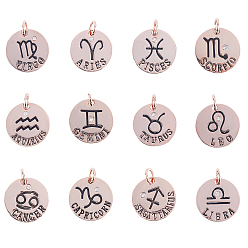 Constellation Alloy Pendants, with Crystal Rhinestone, Flat Round with Twelve Constellations, 22x2.5mm, Hole: 5.5mm, 12pcs/box