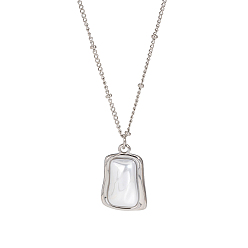 Серебро 304 ожерелья из нержавеющей стали с имитацией жемчуга неправильной прямоугольной формы для женщин, белые, серебряные, 16.14 дюйм (41 см)