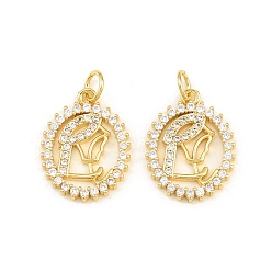 Chapado en Oro Real 18K Latón micro pavimenta claro colgantes de circonio cúbico, óvalo con dijes de virgen maría, chapado en rack, larga duración plateado, sin plomo y el cadmio, real 18 k chapado en oro, 18.5x14x2 mm, agujero: 4 mm