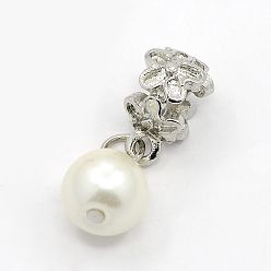 White Large Hole Platinum Plated Alloy European Dangle Charms, with Round Acrylic Beads, White, 28mm, Hole: 5mm