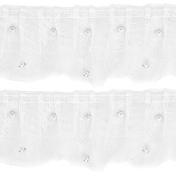 White 3-Layer Organza Ribbon, with Plastic Pearl Beads, White, 65x6mm, 3yards, about 2.75m/bag