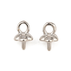 Platinum Brass Cup Peg Bails, Flower, for Half Drilled Beads, Rack Plating, Long-Lasting Plated, Lead Free & Cadmium Free, Platinum, 6.5x4x4mm, Hole: 1.4mm, Pin: 0.8mm