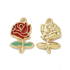 Красный Стойки обшивки сплава эмали подвески, светло-золотистые подвески в виде цветка/розы, красные, 22x14x2.5 мм, отверстие : 1.5 мм