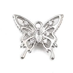 Платина Латунные микро проложить кубического циркония прелести, без кадмия, без никеля и без свинца, бабочка, платина, 13x15x2.5 мм, отверстие : 1.4 мм
