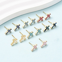 Настоящее золото 18K Серьги-гвоздики с латунной эмалью в виде креста, с ракушками и булавками из стерлингового серебра, долговечный, без кадмия, без никеля и без свинца, реальный 18 k позолоченный, 10x7 мм