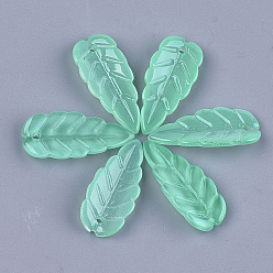 Medium Aquamarine Transparent Spray Painted Glass Pendants, Leaf, Medium Aquamarine, 23x10x4~4.5mm, Hole: 1.2mm