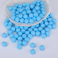 Light Sky Blue Round Silicone Focal Beads, Chewing Beads For Teethers, DIY Nursing Necklaces Making, Light Sky Blue, 15mm, Hole: 2mm