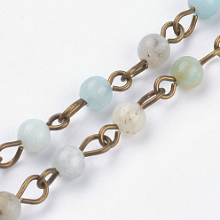 Flower Amazonite Цепочки из бисера ручной работы из амазонита из натуральных цветов, несварные, с железным штифтом, 39.37 дюйм, 1 м / прядь