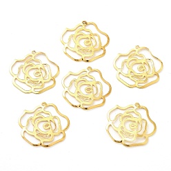 Golden Iron Pendants, Flower, Golden, 15x16x0.4mm, Hole: 0.8mm