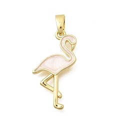 Белый Латунь эмаль подвески, прелести фламинго, долговечный, реальный 18 k позолоченный, белые, 22x12x2 мм, отверстие : 5x3 мм
