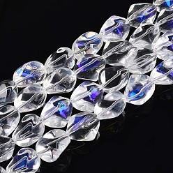 Прозрачный Гальванизируйте прозрачное стекло бисер нитей, бусы из искусственного камня, самородки, прозрачные, 16.5~17x13~15x13~15 мм, отверстие : 1 мм, около 39~40 шт / нитка, 25.79~ 26.38 дюйм (65.5~67 см)