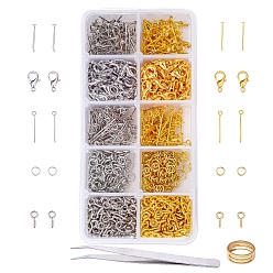 Mixed Color PandaHall Elite DIY Makings, Zinc Alloy Lobster Claw Clasps, Iron Eye Pins & Head Pins & Screw Eye Pin Bail Peg & Jump Rings, Brass Assistant Tool, Mixed Color, Boxes: 13.5x7x3cm