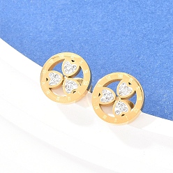 Настоящее золото 18K Цветок 304 из нержавеющей стали серьги стержня, с полимерной глиной и горным хрусталем, ионное покрытие (ip), реальный 18 k позолоченный, 12 мм