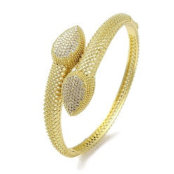 Golden Brass Micro Pave Clear Cubic Zirconia Teardrop Hinged Bangle for Women, Golden, Inner Diameter: 2-1/8x2-3/8 inch(5.35x5.95cm)