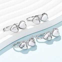 Синтетическая Бирюза Серьги-гвоздики в форме сердца из синтетической бирюзы ко Дню святого Валентина, с латунными застежками для сережек с гальваническим покрытием, платина, 26x10 мм