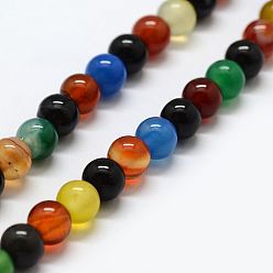 Agate Multicolore Pierre gemme agate naturelle, teints et chauffée, ronde, 14mm, Trou: 1mm, Environ 28 pcs/chapelet, 15.1 pouce
