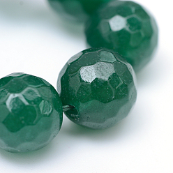 Sea Green Natural White Jade Bead Strands, Dyed, Faceted, Round, Sea Green, 10~11mm, Hole: 1mm, about 37~39pcs/strand, 14.37~14.57 inch