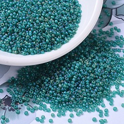 (RR147FR) Matte Transparent Emerald AB MIYUKI Round Rocailles Beads, Japanese Seed Beads, 11/0, (RR147FR) Matte Transparent Emerald AB, 2x1.3mm, Hole: 0.8mm, about 5500pcs/50g