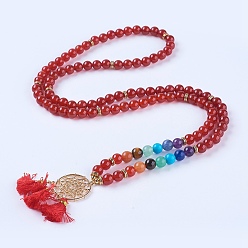 Красный Агат Чакра ювелирные изделия, натуральные драгоценные камни и сердолик подвесные ожерелья, со сплавочной железной и фурнитурой, золотые, 35.8 дюйм (91 см)