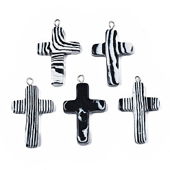 Черный Синтетического малахита подвески, окрашенные, крестик, чёрные, 32~34x20~22x3~5 мм, отверстие : 1.5 мм