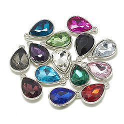 (52) Непрозрачная лаванда Сплав стекла подвески, граненые, слеза, платина, разноцветные, 14.5x9x5 мм, отверстие : 1.5 мм