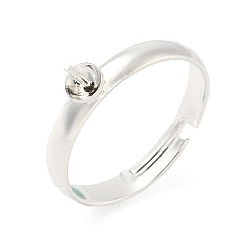 Посеребрённый Регулируемые латунные колышки-штифты для полусверленных бусин, пустое основание кольца, стойки покрытие, долговечный, без свинца и без кадмия, 925 серебро покрытием, размер США 7 1/4 (17.5 мм), лоток : 4 мм, штифты : 0.8 мм