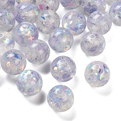 Лиловый Прозрачная смола с пайетками, круглые, сирень, 16 мм, отверстие : 2 мм