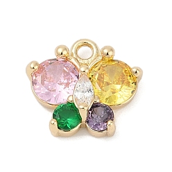 Настоящее золото 14K Латунные микро проложить кубического циркония подвески, без кадмия, без никеля и без свинца, долговечный, бабочка, реальный 14 k позолоченный, 10.5x12.5x4.5 мм, отверстие : 1.5 мм