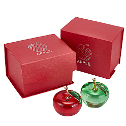 Mixed Color 2Pcs 2 Colors Apple Glass Home Ornaments, with Alloy Enamel Findings, for Christmas Home Car Display Decoration, Mixed Color, 49~50.5x51mm, 1pc/color