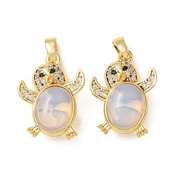 Настоящее золото 18K Opalite подвески, Подвески в виде совы с микропаве из латуни и прозрачными кубическими циркониями в оправе, реальный 18 k позолоченный, 20x15x8 мм, отверстие : 2.5x4 мм