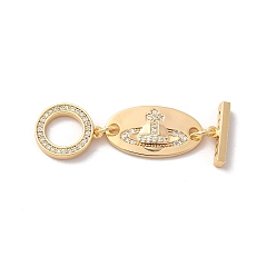 Real 18K Gold Plated Brass Micro Pave Clear Cubic Zirconia Toggle Clasps, Cadmium Free & Nickel Free & Lead Free, Oval, Real 18K Gold Plated, Link: 19.5x10.5x2mm, Hole: 2mm; Bar: 13.5x4x2.8mm, Hole: 1mm; Ring: 13.5x11.5x2mm, Hole: 0.9mm