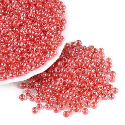 FireBrick FGB Glass Seed Beads, Inside Colours Lustered, Grade A, Round, FireBrick, 6/0, 4x3mm, Hole: 1.2~1.4mm, about 6400pcs/pound