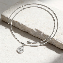 Stainless Steel Color 304 Stainless Steel Pave Clear Cubic Zirconia Pendant Necklaces, Compass, Stainless Steel Color, 23.62 inch(60cm)