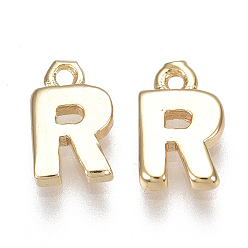 Letter R Brass Charms, Letter, Nickel Free, Real 18K Gold Plated, Letter.R, 8x5x1.5mm, Hole: 0.8mm