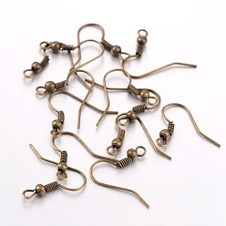 Antique Bronze Iron Earring Hooks, Ear Wire, with Horizontal Loop, Cadmium Free & Nickel Free & Lead Free, Antique Bronze, 17~19x0.8mm, Hole: 2mm, 22 Gauge, Pin: 0.6mm
