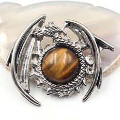 Tiger Eye Natural Tiger Eye Pendants, Dragon Charms, Antique Silver, 47x40mm