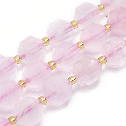 Розовый Кварц Природного розового кварца нитей бисера, граненые, круглые, 9~10 мм, отверстие : 1 мм, около 31~33 шт / нитка, 14.5 дюйм ~ 15.9 дюйм (37~40.5 см)