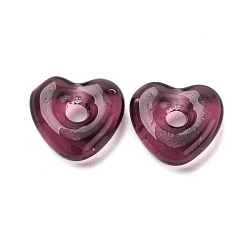 Фиолетовый Бусины лэмпворк , бусины с большим отверстием, сердце, фиолетовые, 14x15x5 мм, отверстие : 4 мм