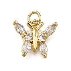 Бабочка Латунные микропаве прозрачные подвески с фианитом, долговечный, стойки покрытие, без свинца и без кадмия, с целью перехода в кольце, бабочка, 13.5x15x3 мм, отверстие : 3 мм